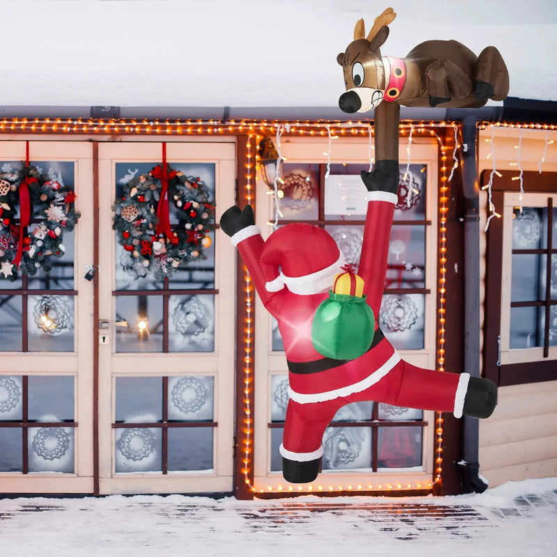 8.5 Feet Christmas Inflatable Reindeer and Climbing Santa Claus with Built-in LED Lights by DirectDeals