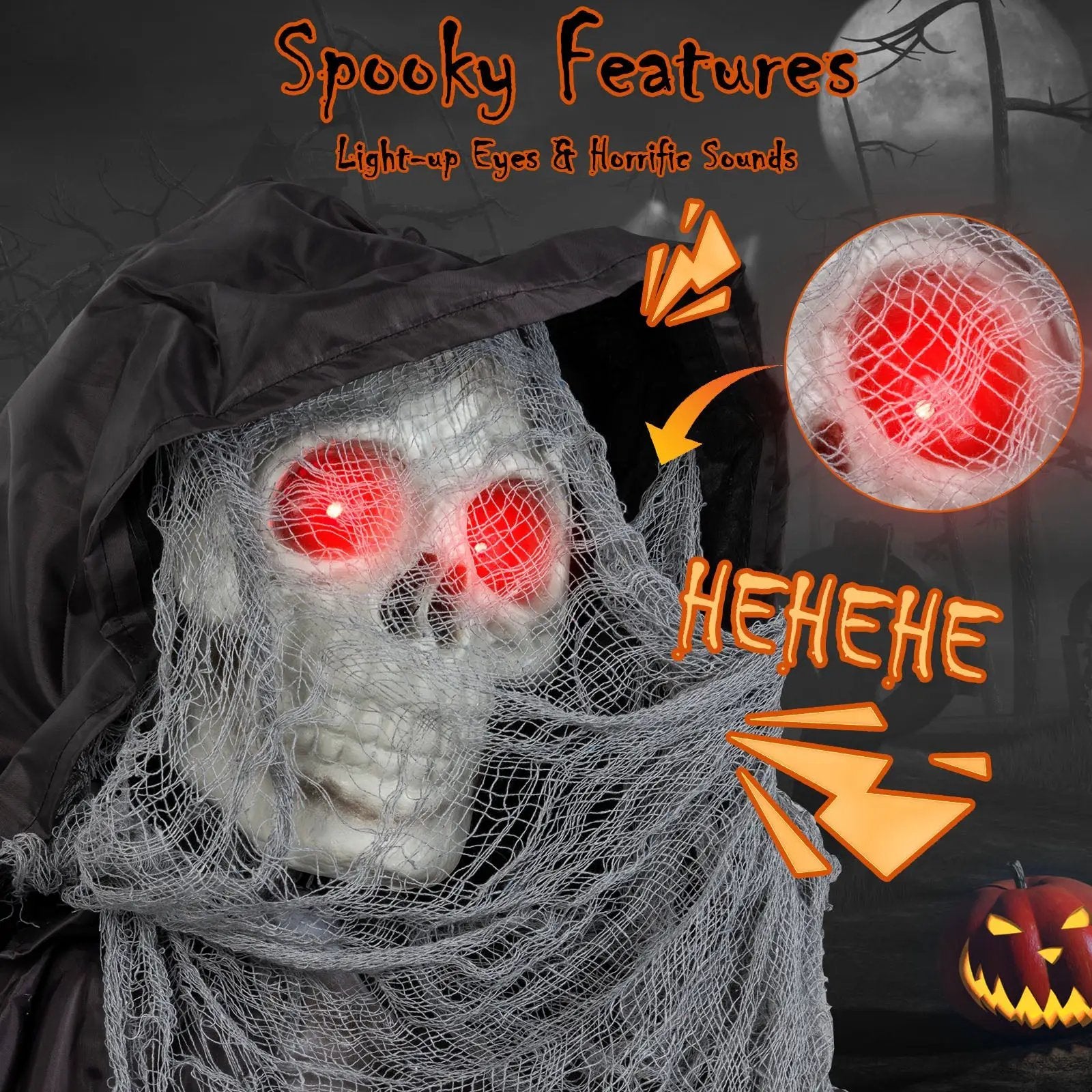 8.5 Feet Halloween Decoration Animated Standing Grim Reaper with Glowing Eyes by DirectDeals