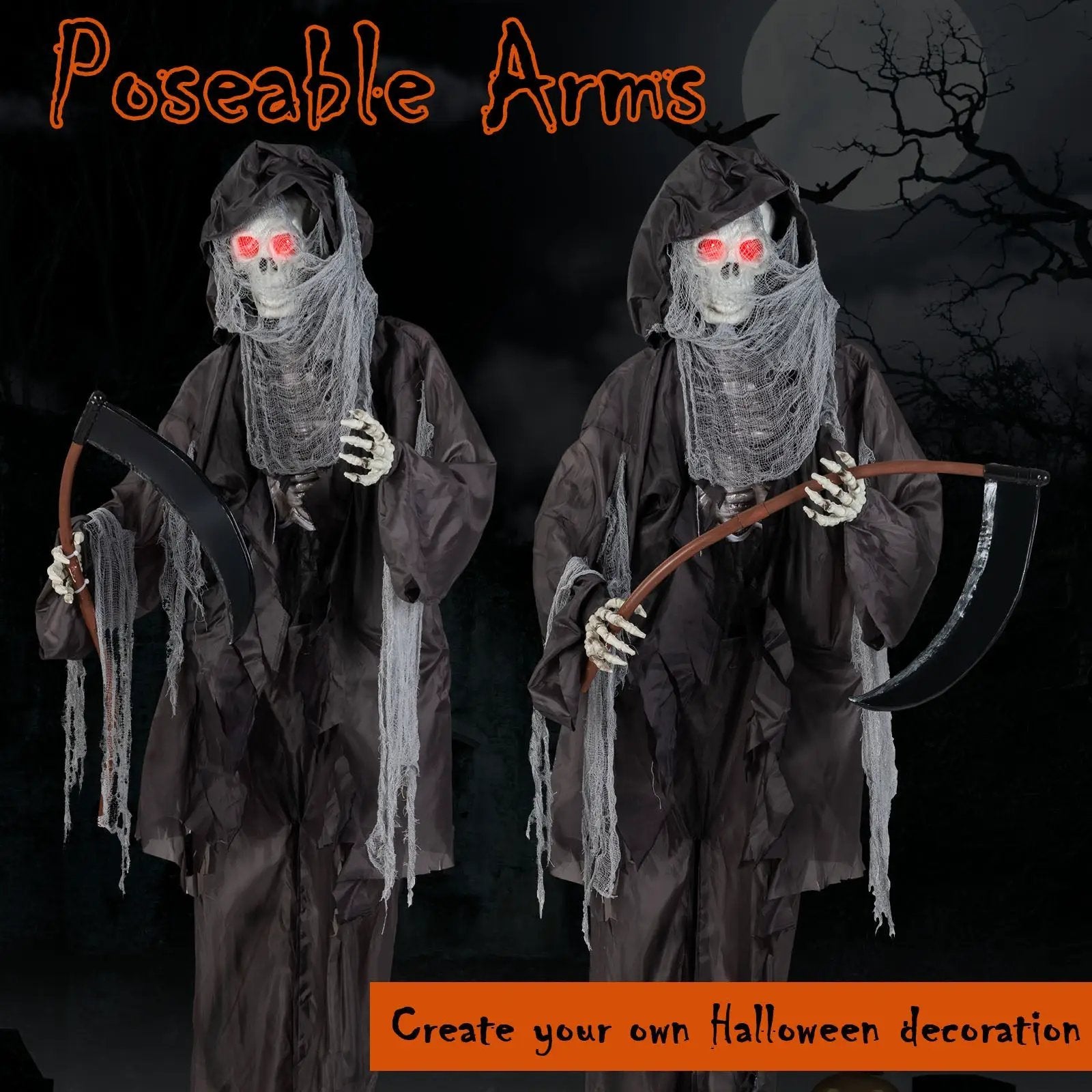 8.5 Feet Halloween Decoration Animated Standing Grim Reaper with Glowing Eyes by DirectDeals