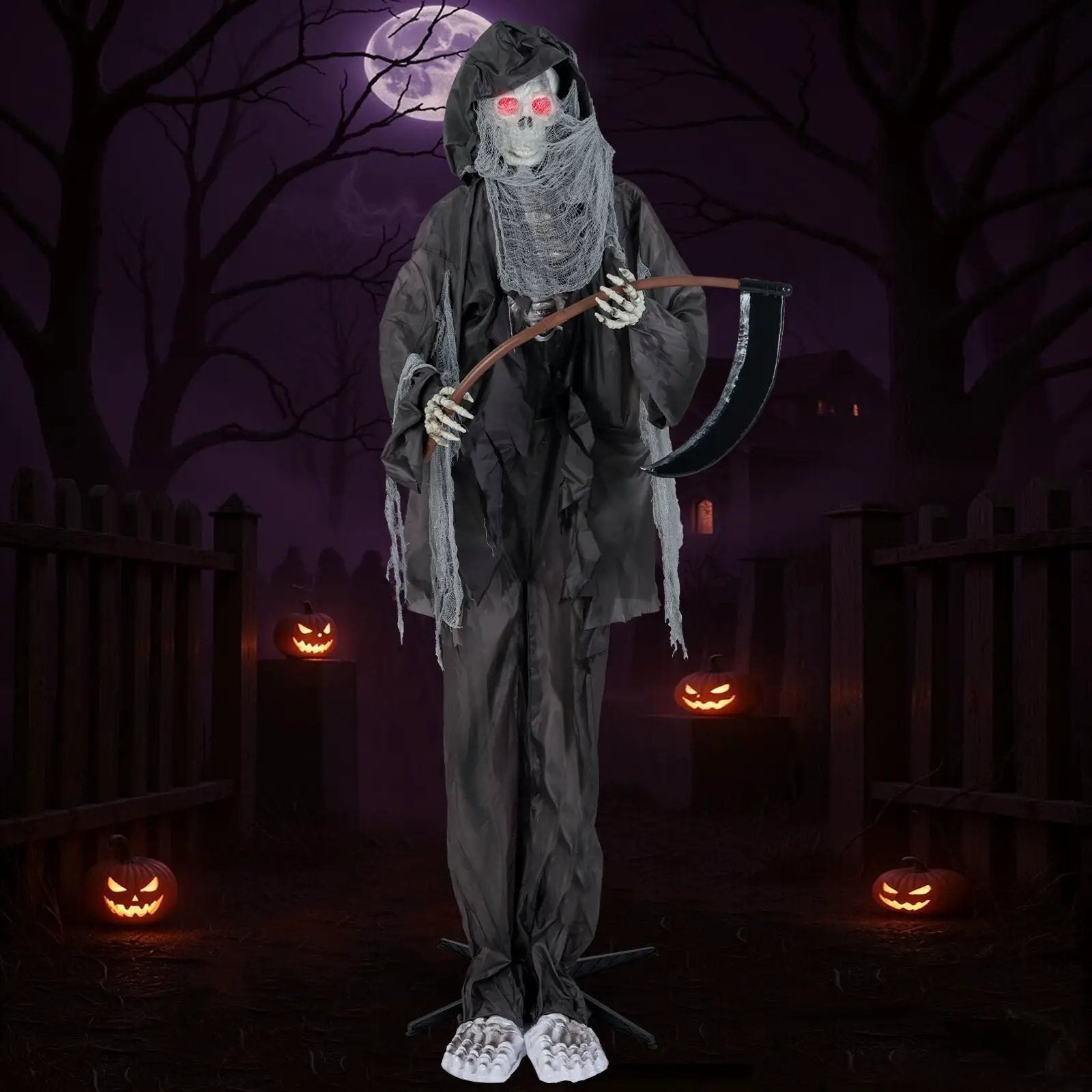8.5 Feet Halloween Decoration Animated Standing Grim Reaper with Glowing Eyes by DirectDeals