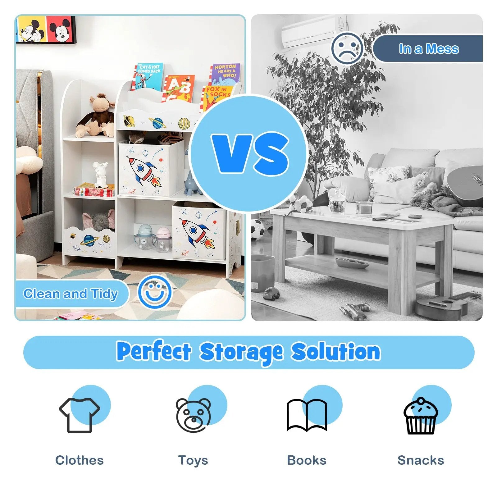 Wooden Children Storage Cabinet with Storage Bins-Rocket Pattern by DirectDeals