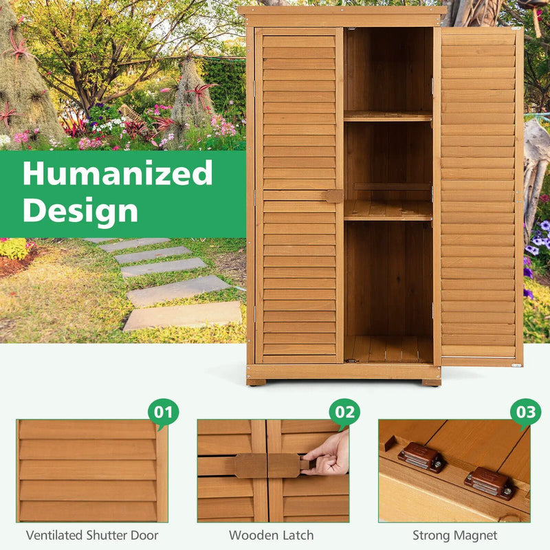Outdoor Wooden Garden Tool Storage Cabinet-Natural by DirectDeals