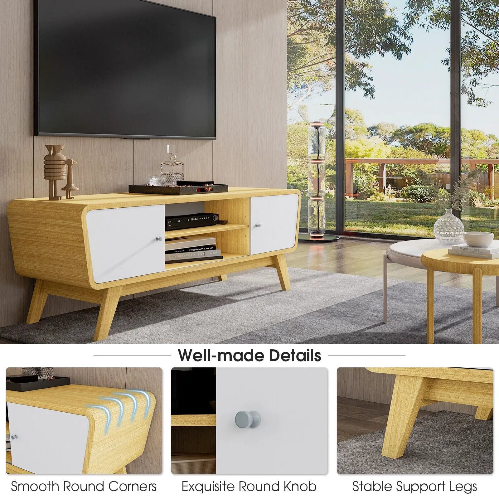 Sliding Door TV Stand with Adjustable Shelf for TVs up to 55 Inch by DirectDeals