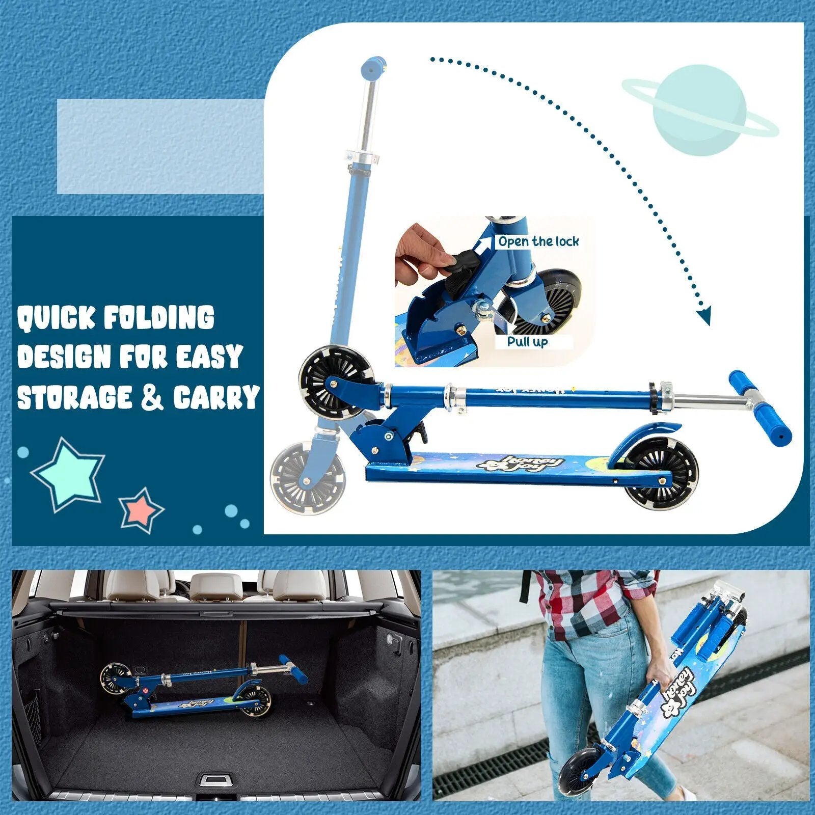 Folding Kick Scooter with 3 Adjustable Heights for Kids by DirectDeals