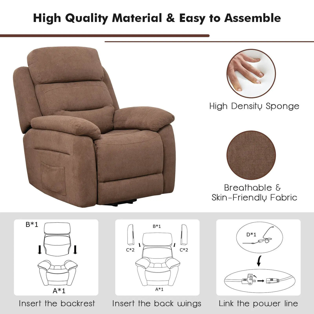 Power Lift Recliner Sofa with Side Pocket and Remote Control, photo 15 of 16