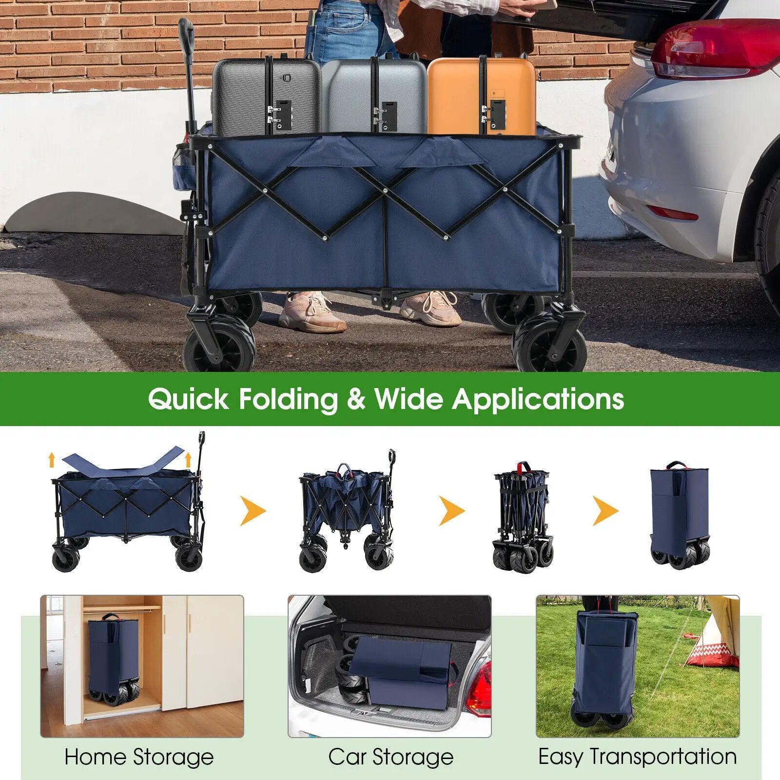 Folding Utility Garden Cart with Wide Wheels and Adjustable Handle by DirectDeals