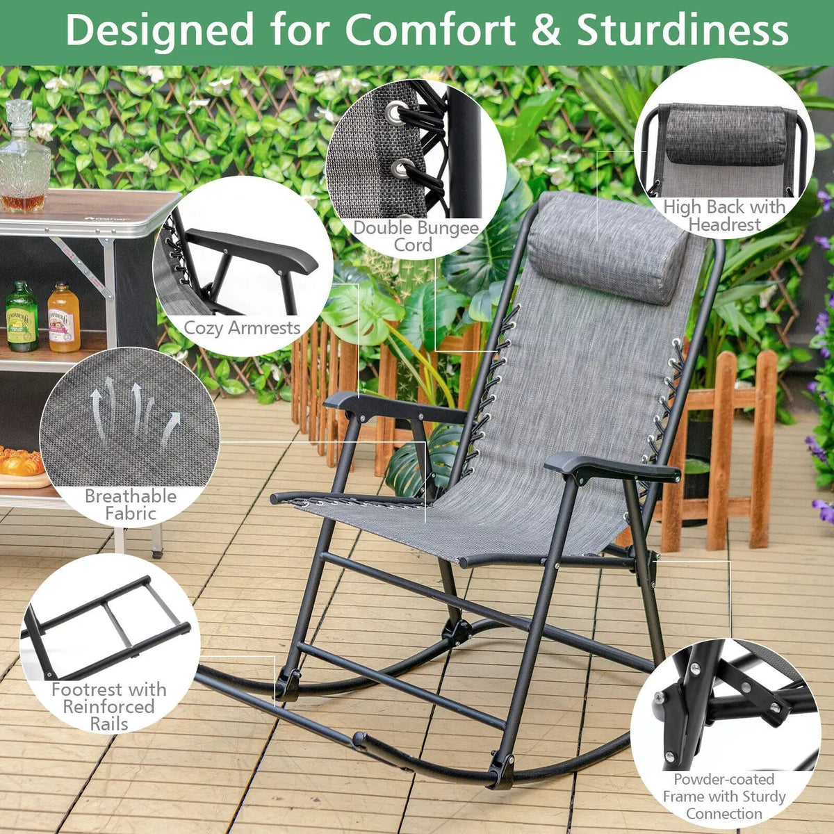 Outdoor Patio Camping Lightweight Folding Rocking Chair with Footrest, photo 39 of 40