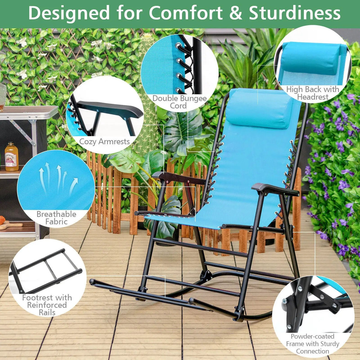 Outdoor Patio Camping Lightweight Folding Rocking Chair with Footrest, photo 40 of 40
