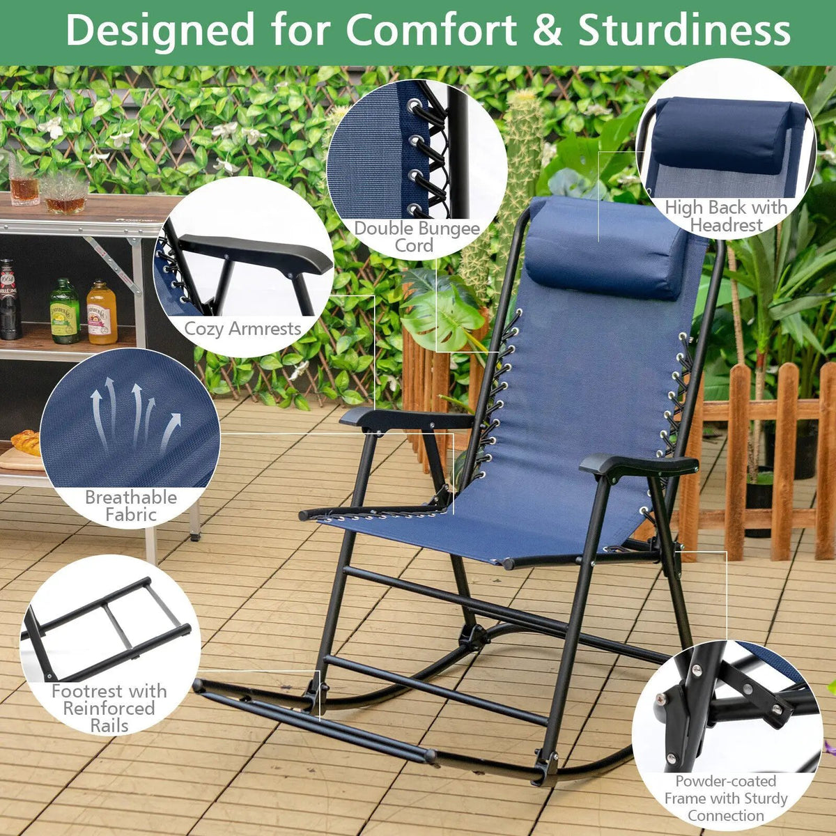 Outdoor Patio Camping Lightweight Folding Rocking Chair with Footrest, photo 28 of 40