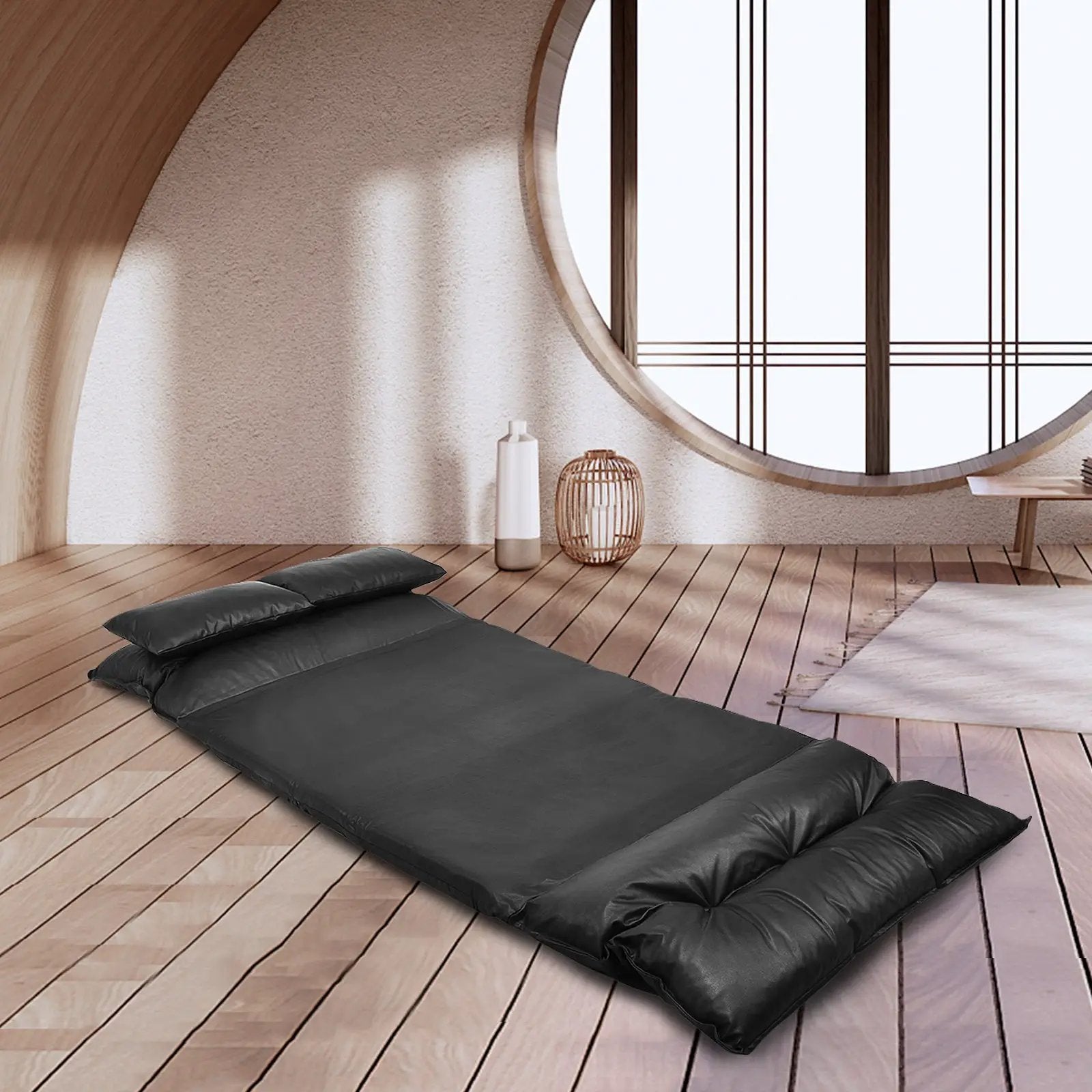 Foldable PU Leather Leisure Floor Sofa Bed with 2 Pillows-Black by DirectDeals
