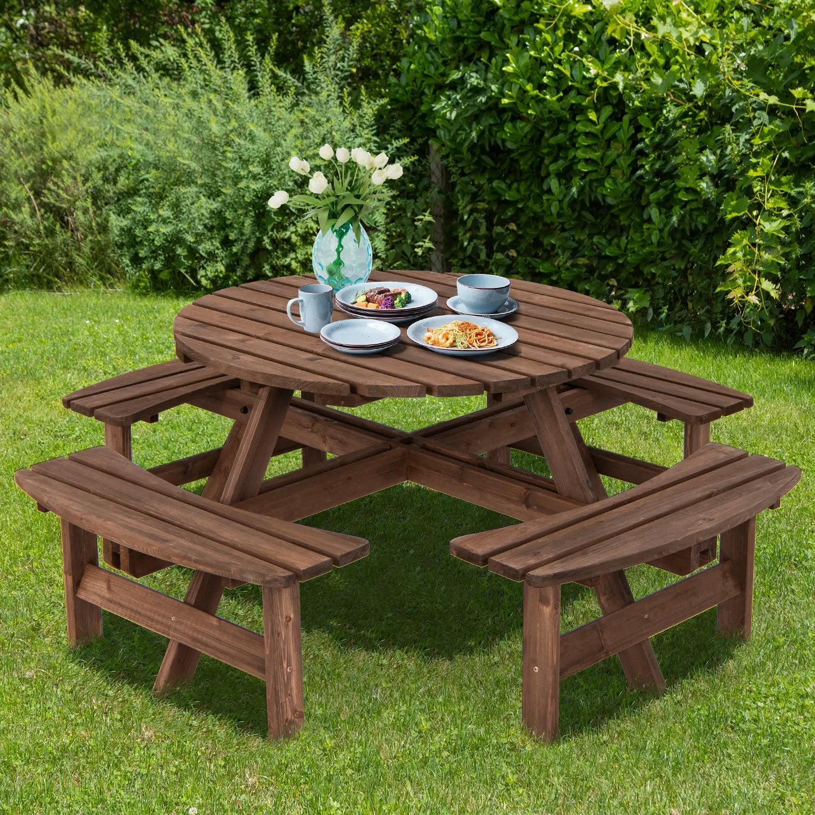 Patio 8 Seat Wood Picnic Dining Seat Bench Set by DirectDeals