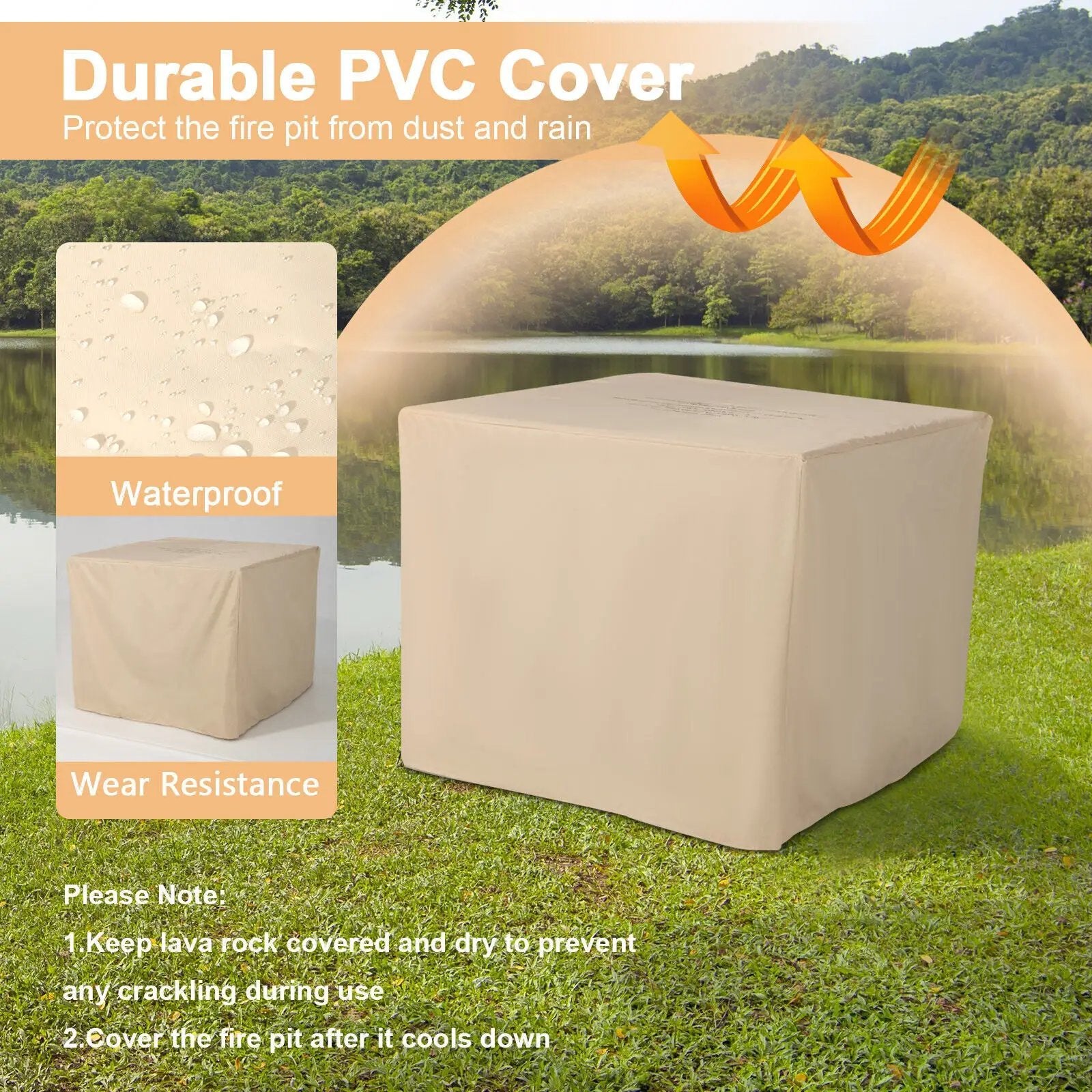 Square Propane Fire Pit Table with Lava Rocks and Rain Cover by DirectDeals