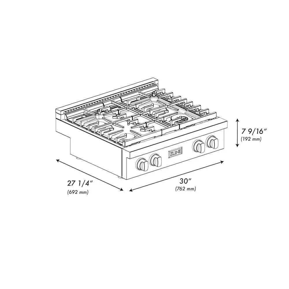 ZLINE 30" Paramount Gas Rangetop DuraSnow® Stainless Steel SRTS-30 by Farmhouse Kitchen and Bath