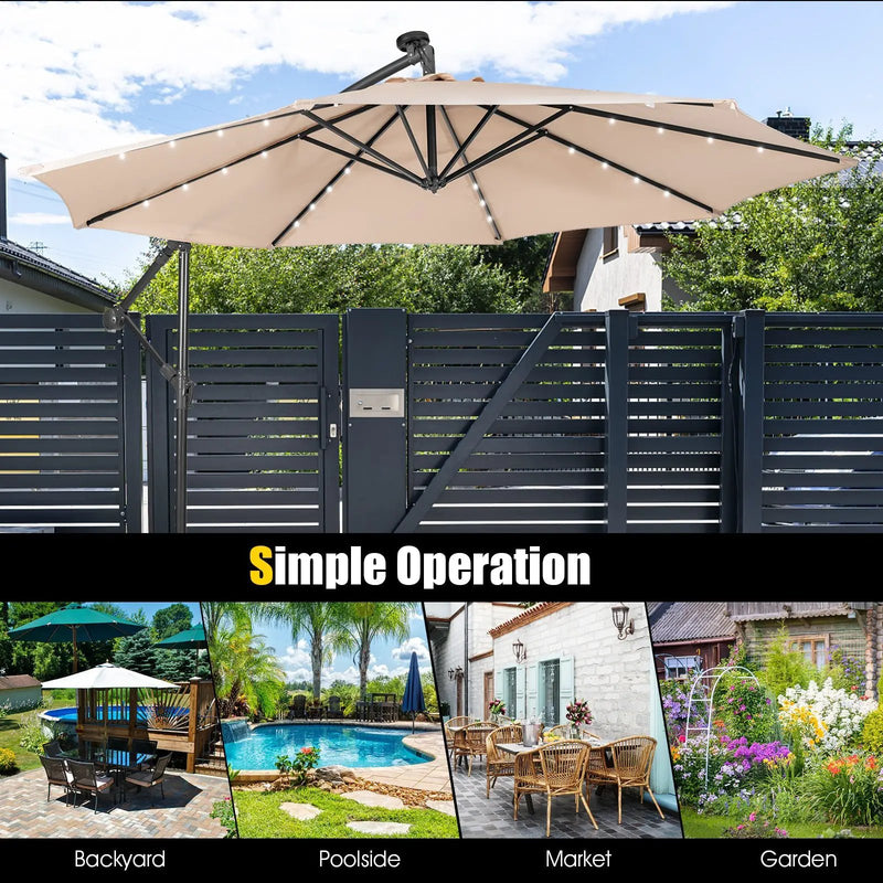10 Feet Patio Solar Powered Cantilever Umbrella with Tilting System by DirectDeals
