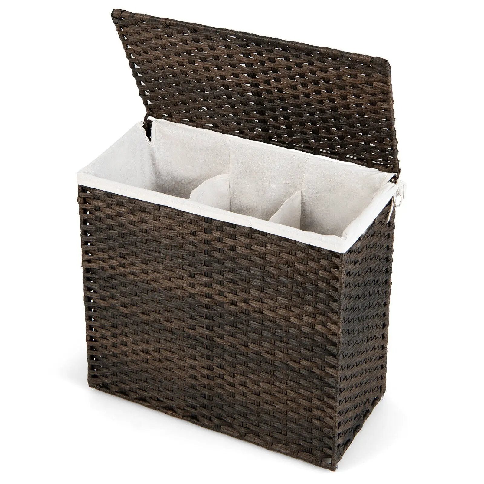 10L 3-Section Laundry Hamper with Liner Bag and Handle-Brown by DirectDeals