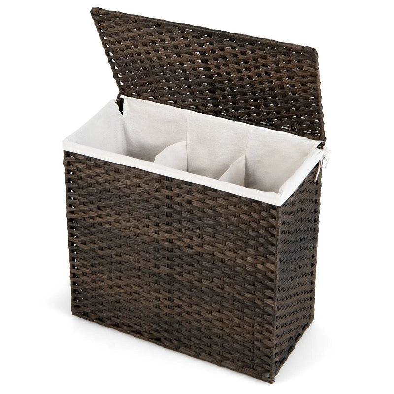 10L 3-Section Laundry Hamper with Liner Bag and Handle-Brown by DirectDeals