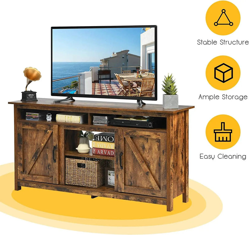 60”Industrial TV Stand Entertainment Center with Shelve and Cabinet-Brown by DirectDeals