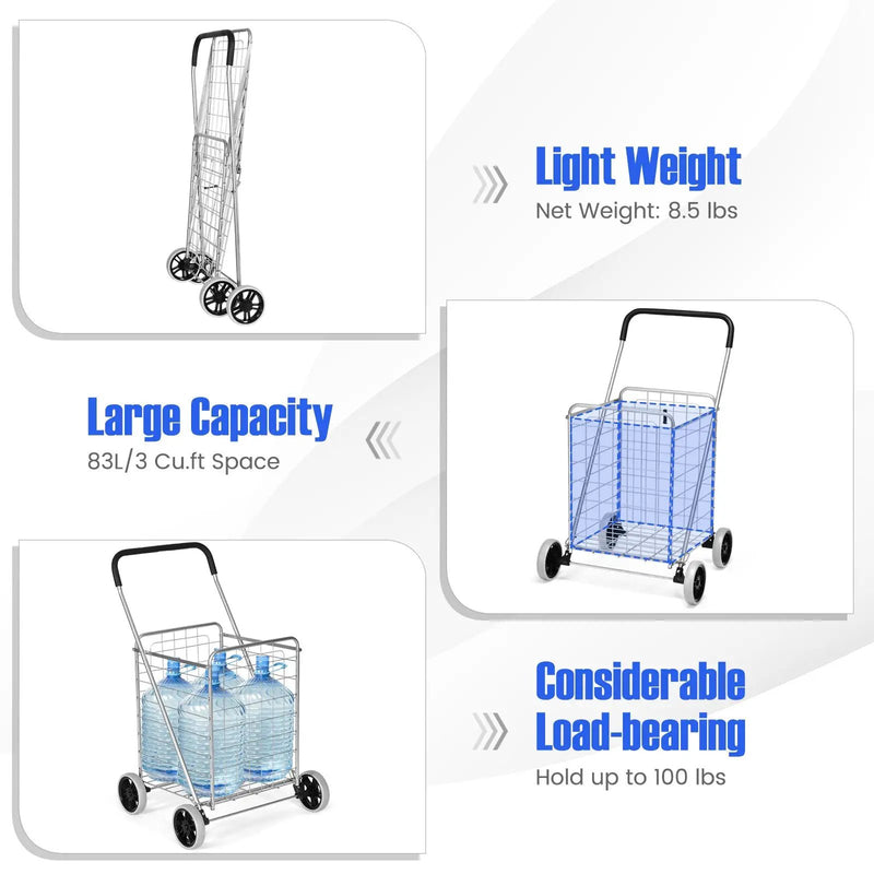 Portable Folding Shopping Cart Utility for Grocery Laundry-Silver by DirectDeals