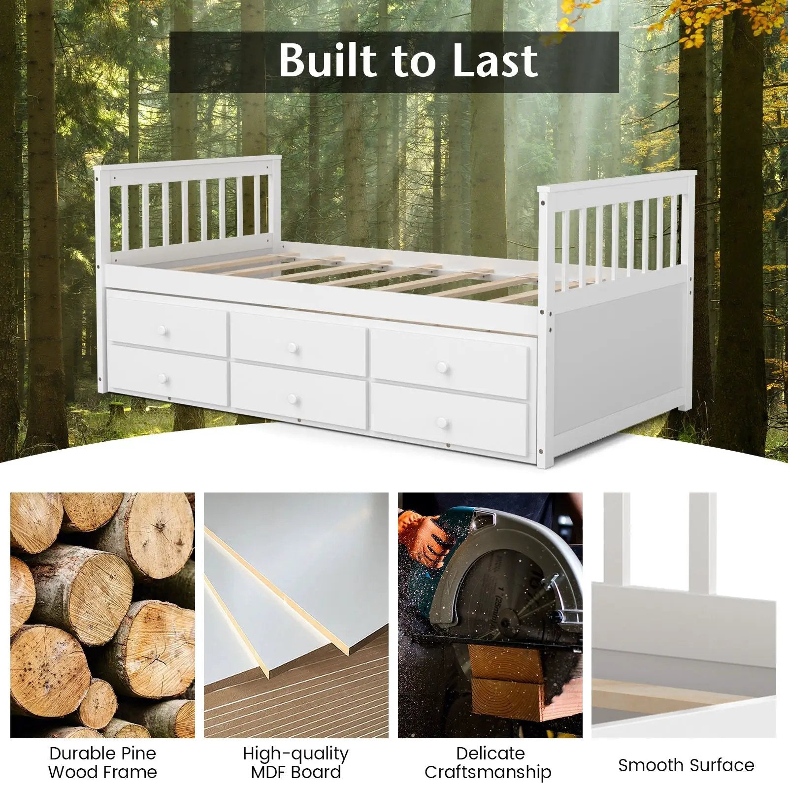 Twin Captain’s Bed with Trundle and 3 Storage Drawers by DirectDeals