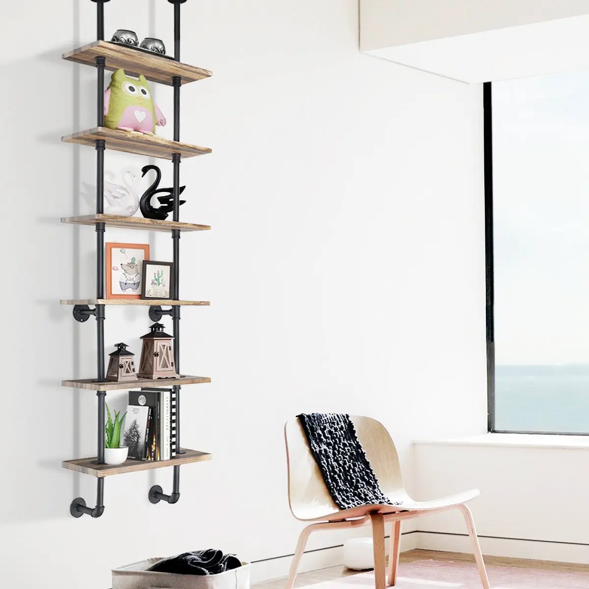 6-Tier Industrial Wall Mounted Pipe Shelves by DirectDeals