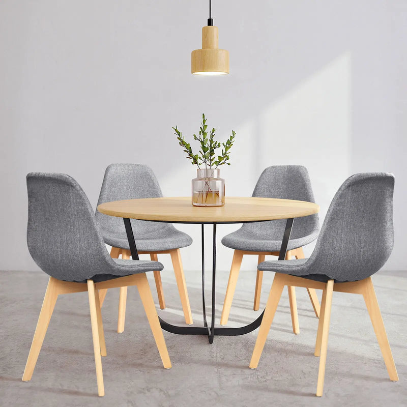 4 Pieces Modern Dining Chair Set with Wood Legs and Fabric Cushion Seat by DirectDeals