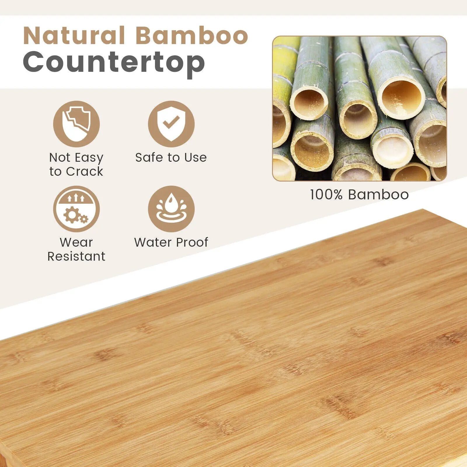 3-Tier Kitchen Island Cart Rolling Service Trolley with Bamboo Top by DirectDeals