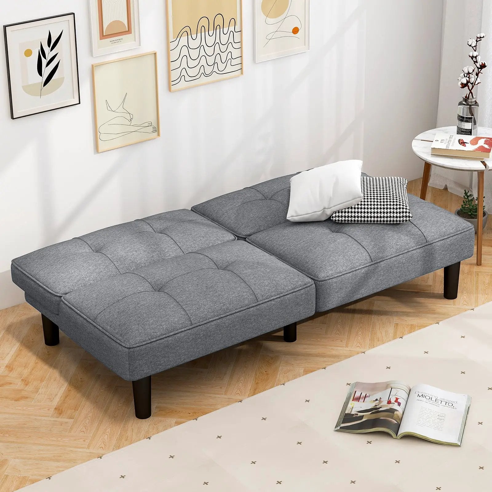 Convertible Folding Futon Sofa Bed with 6-Position Adjustable Backrest-Gray by DirectDeals