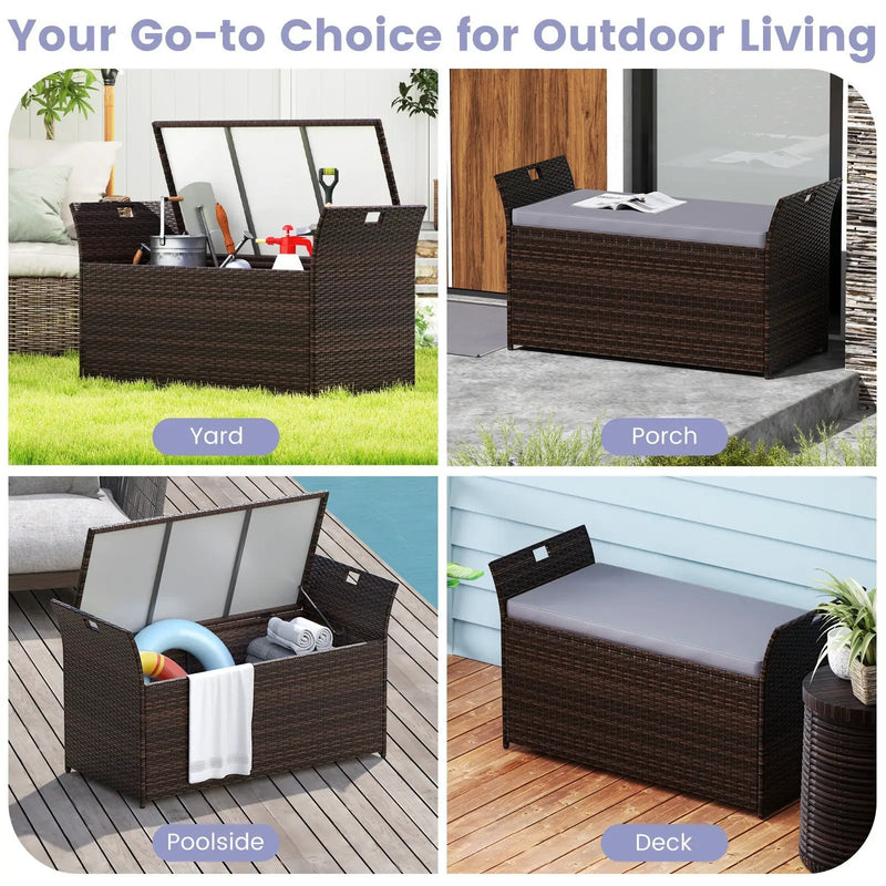 Outdoor Bench with Hand-woven PE Rattan Wicker and Side Handles-Gray by DirectDeals