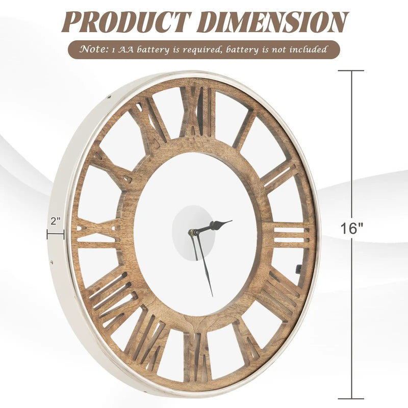 16-20 Inch Silent Wall Clock with Roman Numerals by DirectDeals