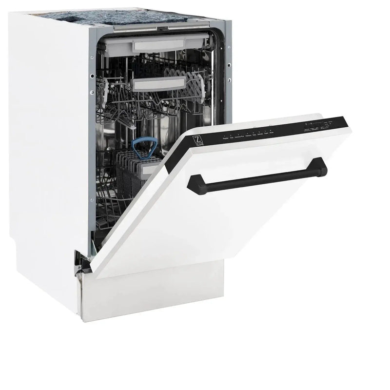 ZLINE Autograph 18" Dishwasher White Door, Black Handle DWVZ-WM-18-MB by Farmhouse Kitchen and Bath