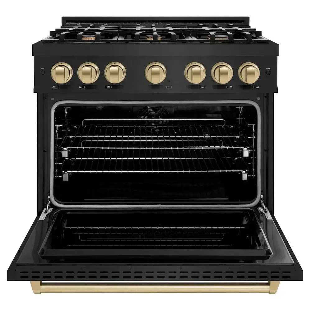 ZLINE 36" Classic Gas Range, Convection Gas Oven Black Stainless Steel, Champagne Bronze CGRBZ-36-CB by Farmhouse Kitchen and Bath