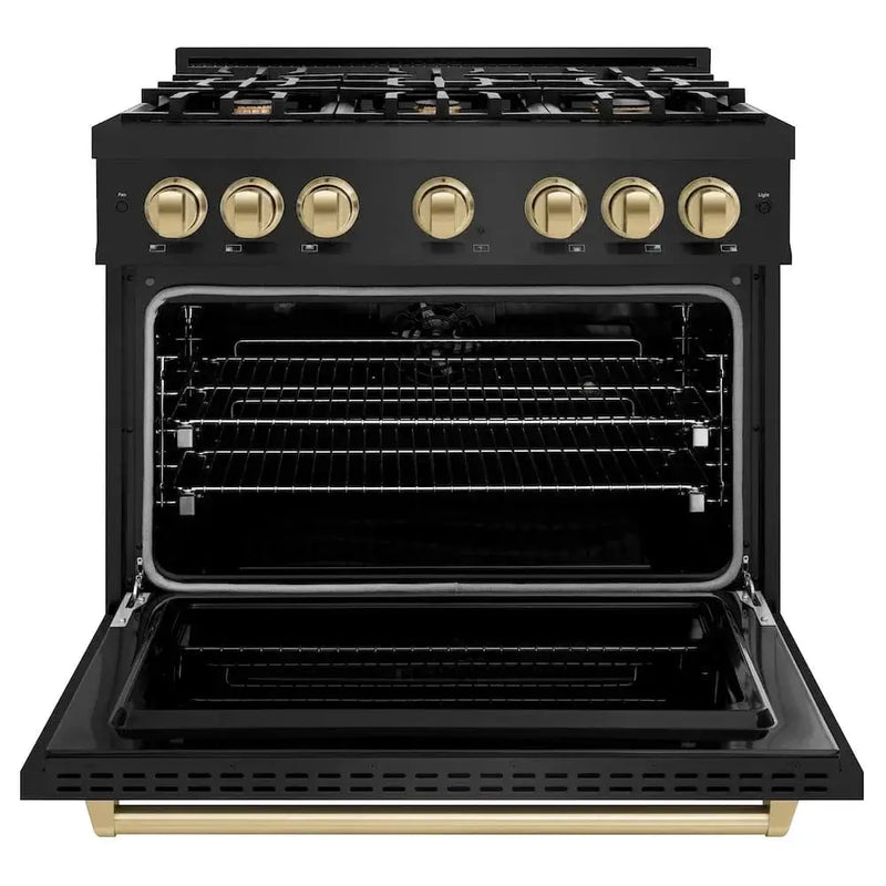 ZLINE 36" Classic Gas Range, Convection Gas Oven Black Stainless Steel, Champagne Bronze CGRBZ-36-CB by Farmhouse Kitchen and Bath
