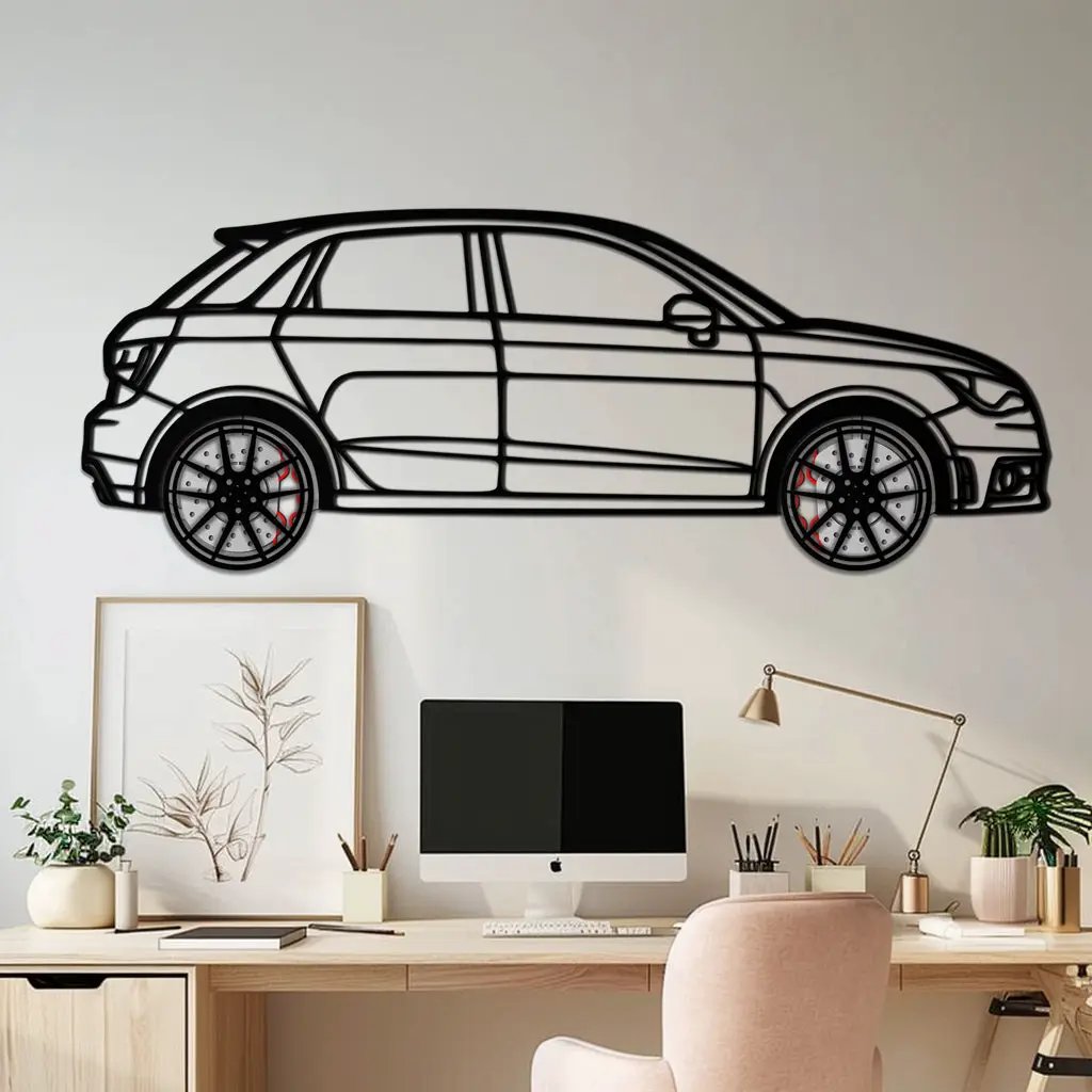 Audi A1 Metal Car Wall Art with Rotating Wheels - Handmade Car Silhouette Decor - Automotive Wall Art for Petrolheads-KAFMEKA094 by Enova Art
