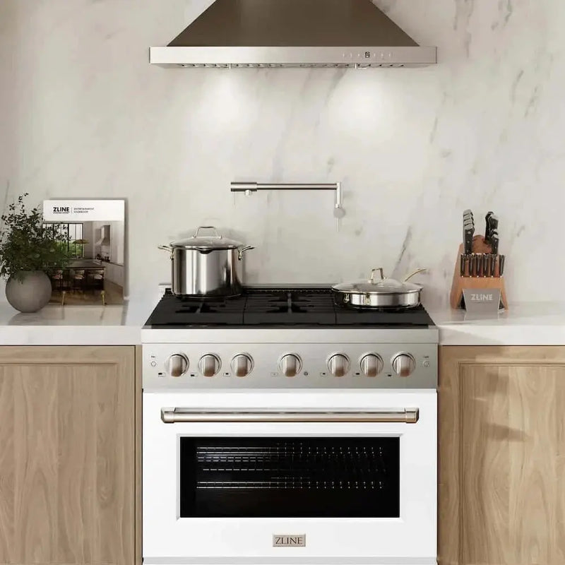 ZLINE 36 In. Gas Range, Stainless Steel, White Matte, SGR-WM-36 by Farmhouse Kitchen and Bath