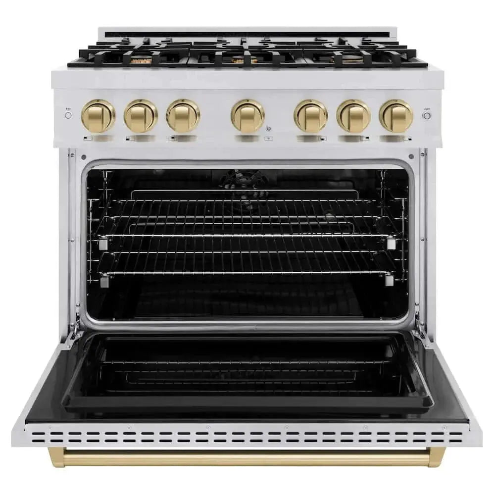 ZLINE 36" Dual Fuel Range, Gas Cooktop, Electric Convection Oven Stainless Steel, Champagne Bronze CDRZ-36-CB by Farmhouse Kitchen and Bath