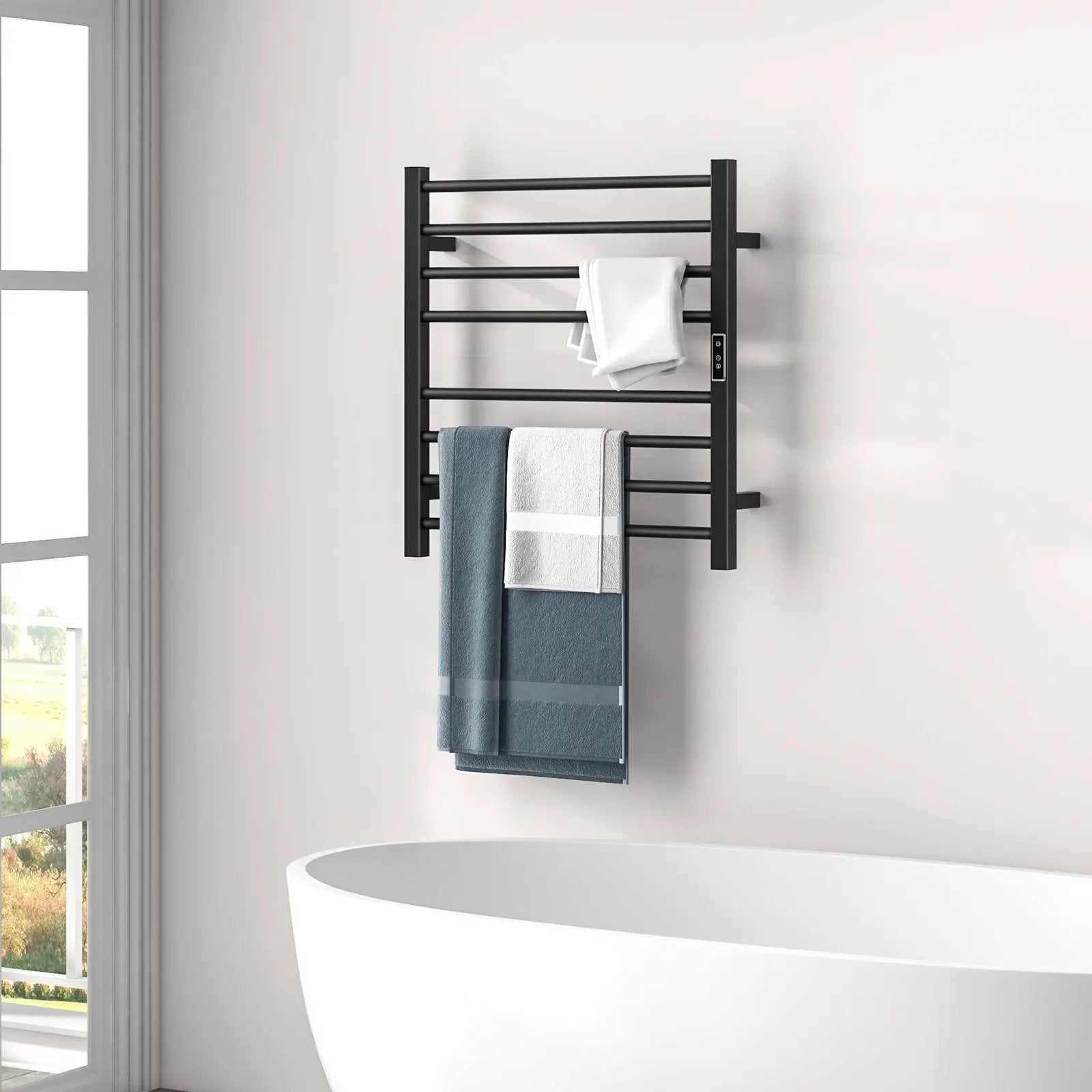 8 Bars Freestanding Wall Mounted Towel Warmer Rack with LED Display-Black by DirectDeals