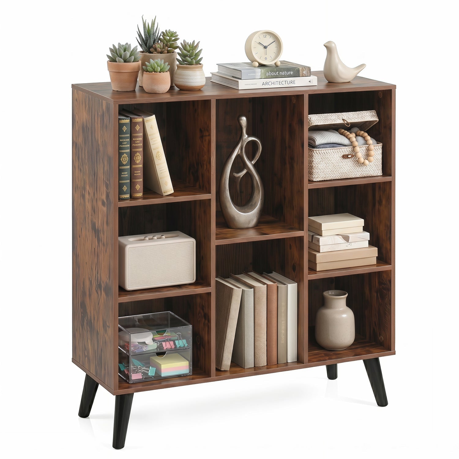8-Cube Bookcase with Raised Legs - Rustic Brown by DirectDeals