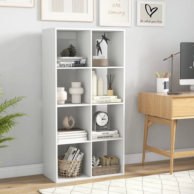 8 Cube Bookshelf with Back Guardrail for Living Room Bedroom-White by DirectDeals
