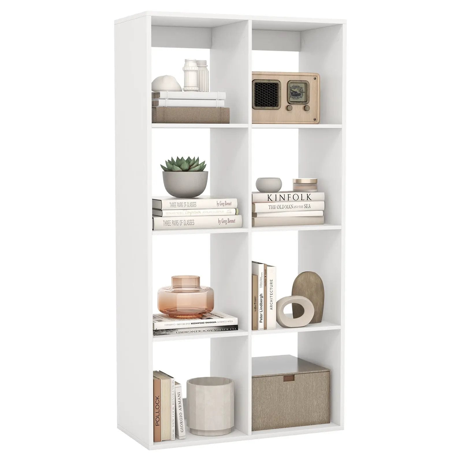 8 Cube Bookshelf with Back Guardrail for Living Room Bedroom-White by DirectDeals