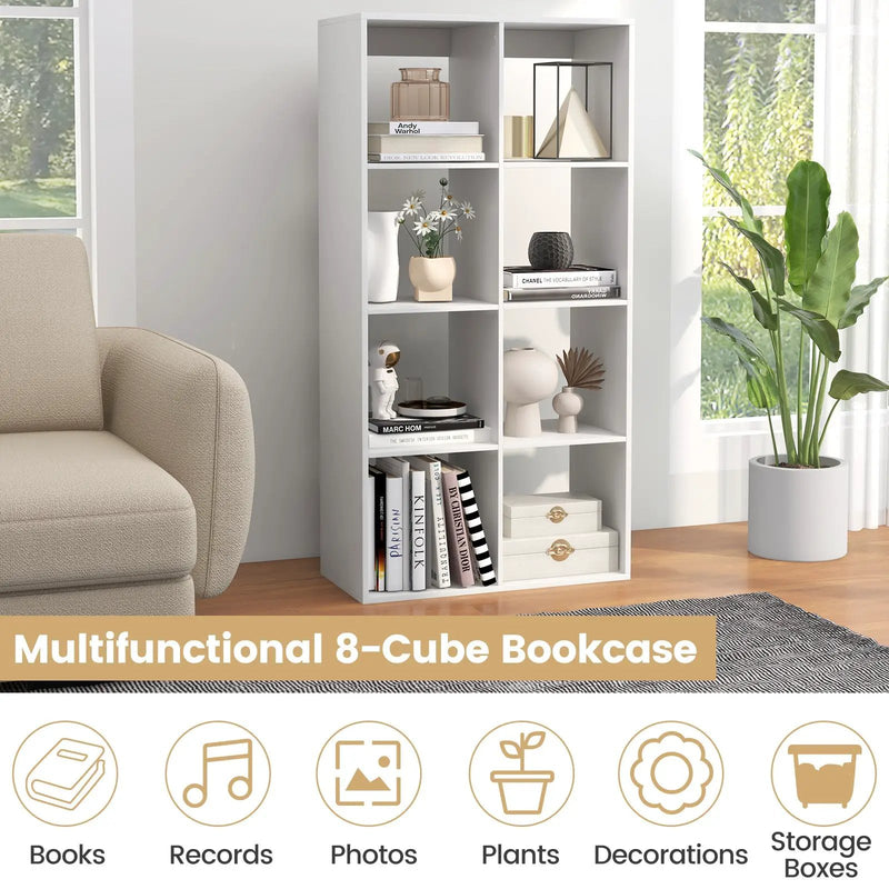 8 Cube Bookshelf with Back Guardrail for Living Room Bedroom-White by DirectDeals