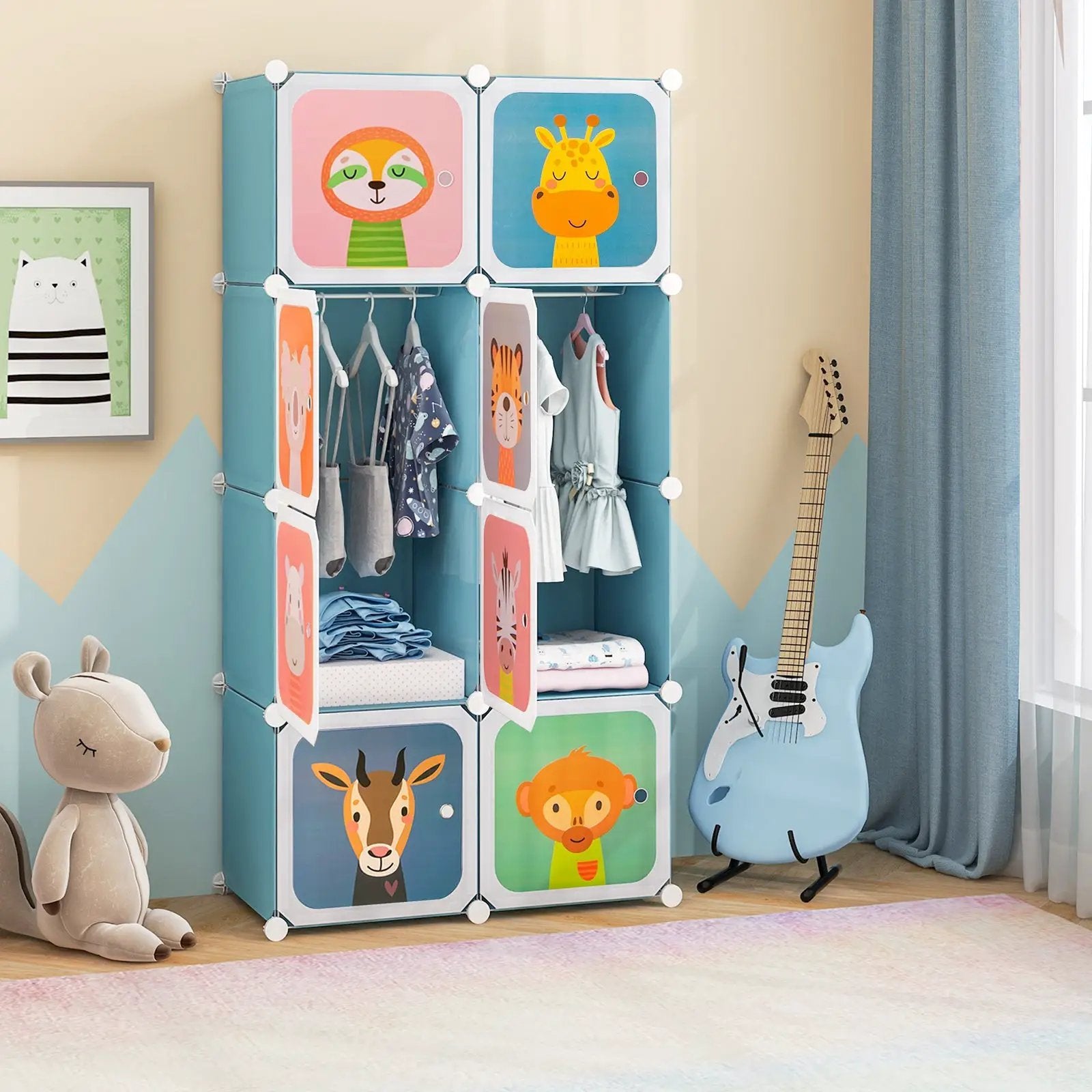 8-Cube Kids Wardrobe Closet with Clothes Hanging Section and Doors-Pink by DirectDeals