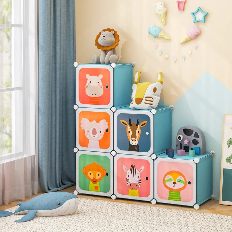 8-Cube Kids Wardrobe Closet with Clothes Hanging Section and Doors-Pink by DirectDeals