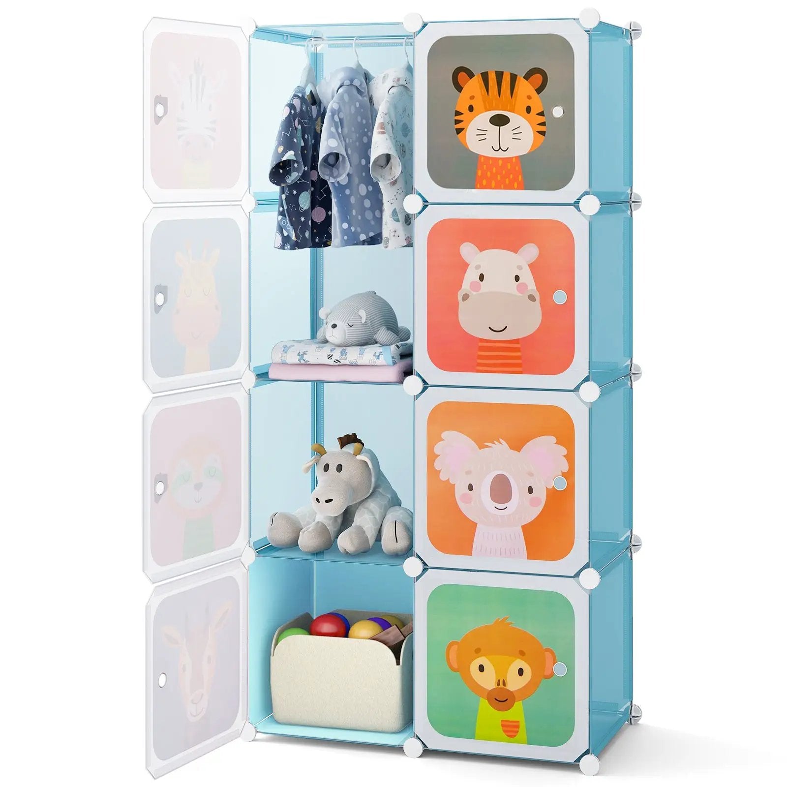 8-Cube Kids Wardrobe Closet with Clothes Hanging Section and Doors-Pink by DirectDeals