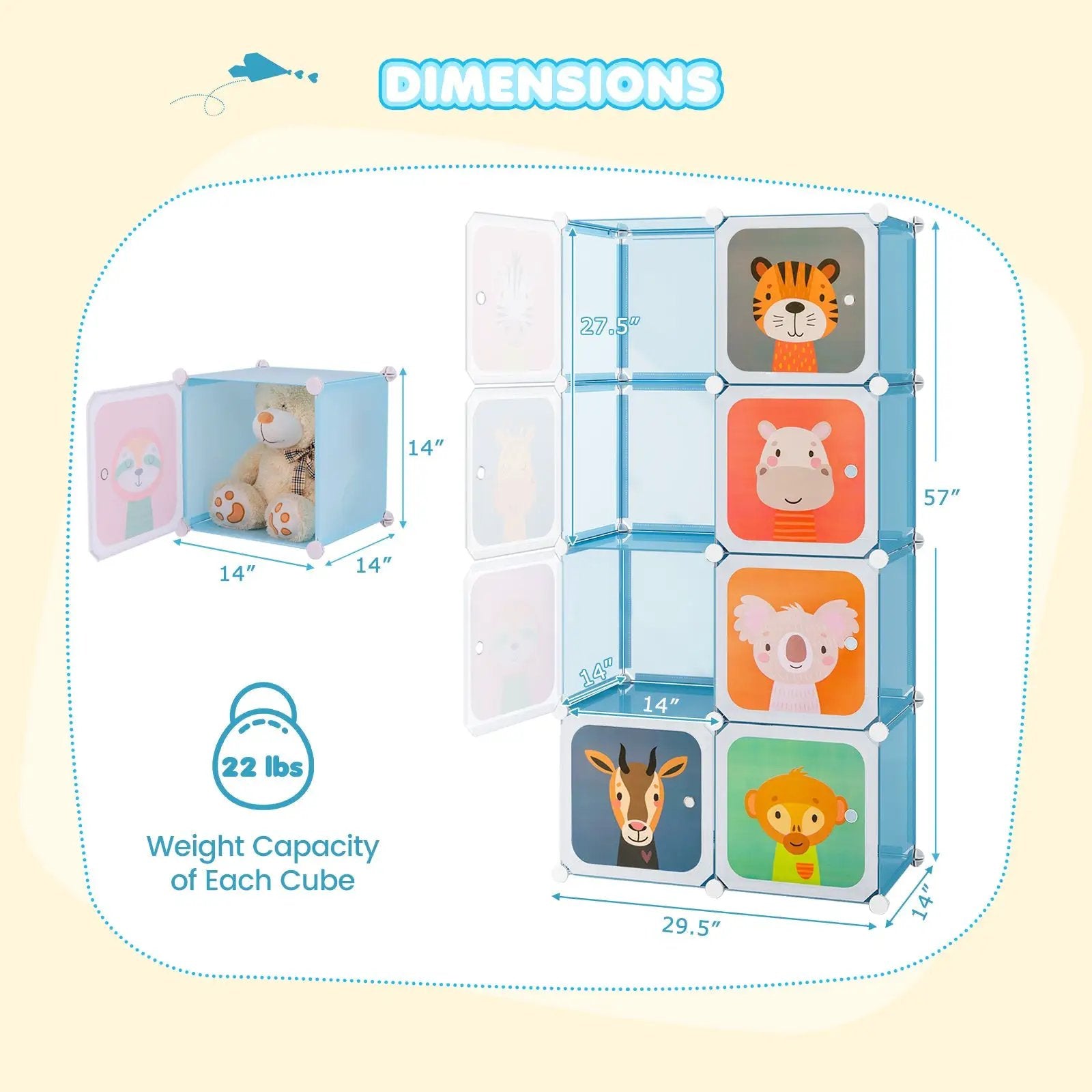 8-Cube Kids Wardrobe Closet with Clothes Hanging Section and Doors-Pink by DirectDeals