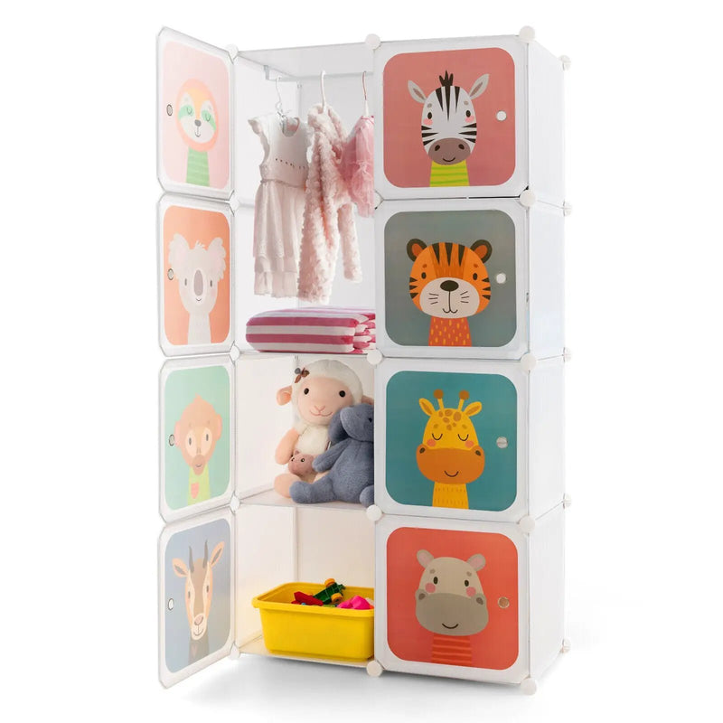 8-Cube Kids Wardrobe Closet with Clothes Hanging Section and Doors-Pink by DirectDeals