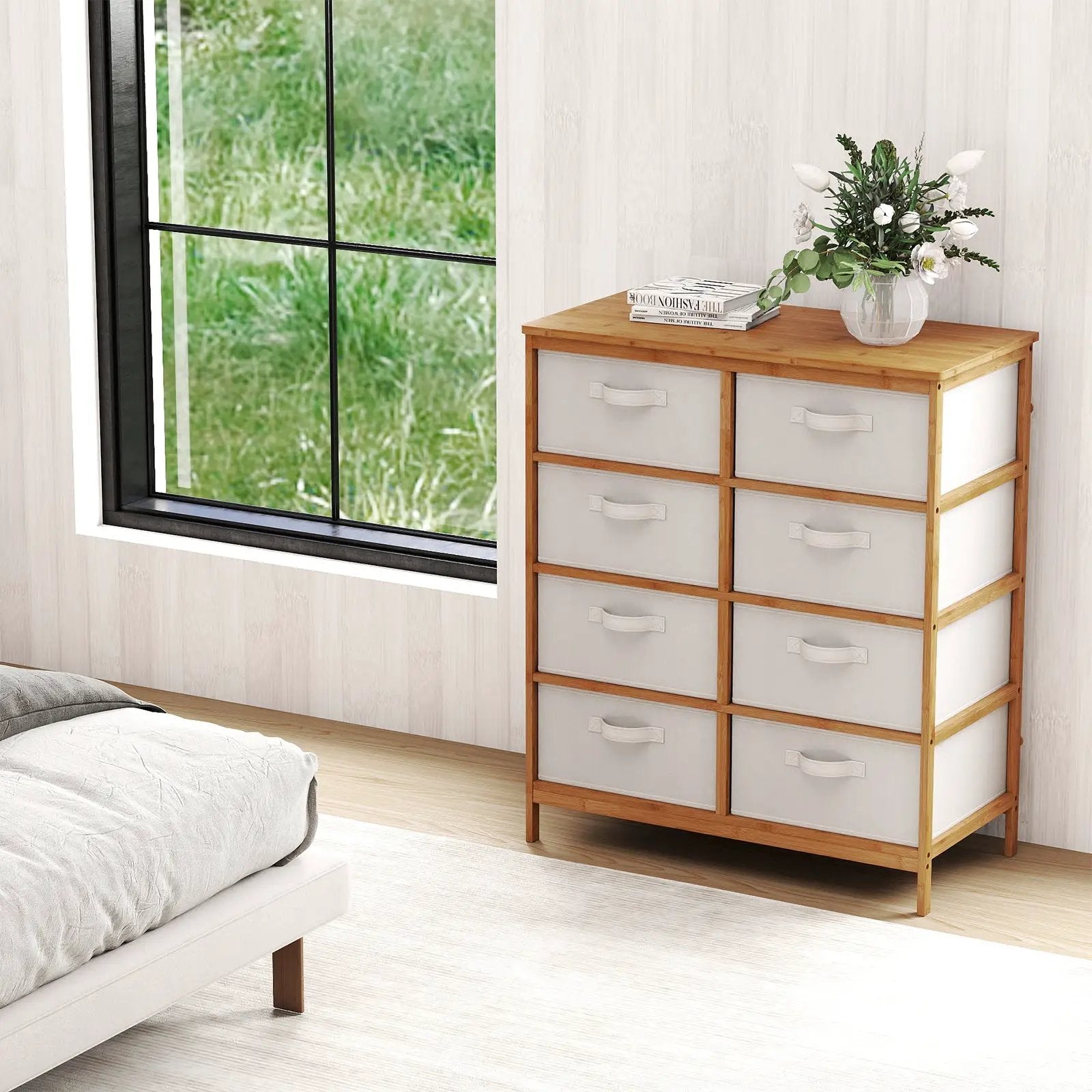 8 Drawers Dresser with Removable Fabric Bins for Bedroom-Beige by DirectDeals