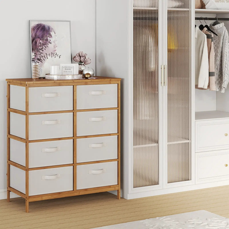 8 Drawers Dresser with Removable Fabric Bins for Bedroom-Beige by DirectDeals