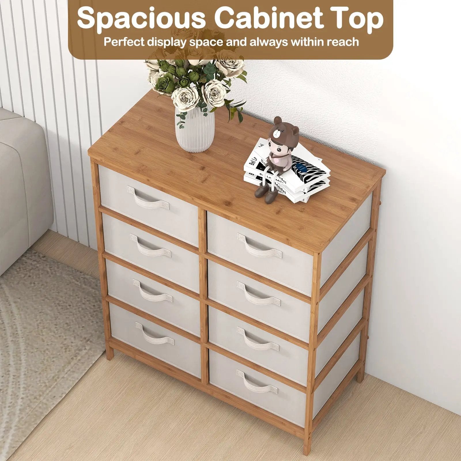 8 Drawers Dresser with Removable Fabric Bins for Bedroom-Beige by DirectDeals