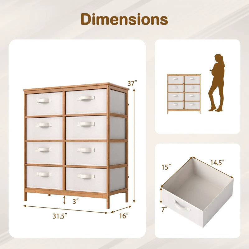 8 Drawers Dresser with Removable Fabric Bins for Bedroom-Beige by DirectDeals