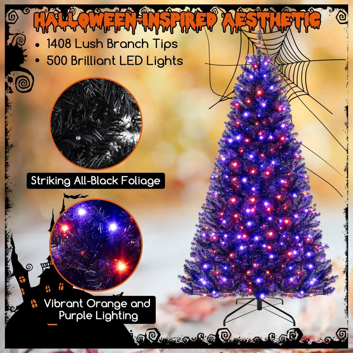 6/7/8 Feet Artificial Christmas Tree with 6 Lighting Modes and Spooky Sounds, photo 6 of 10